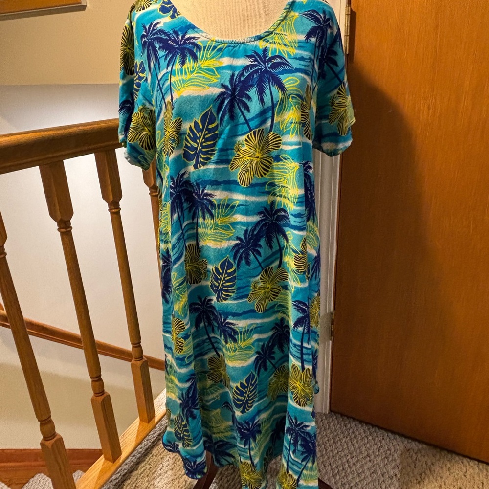 Hawaiian Fashion Tropical Print Blue Dress